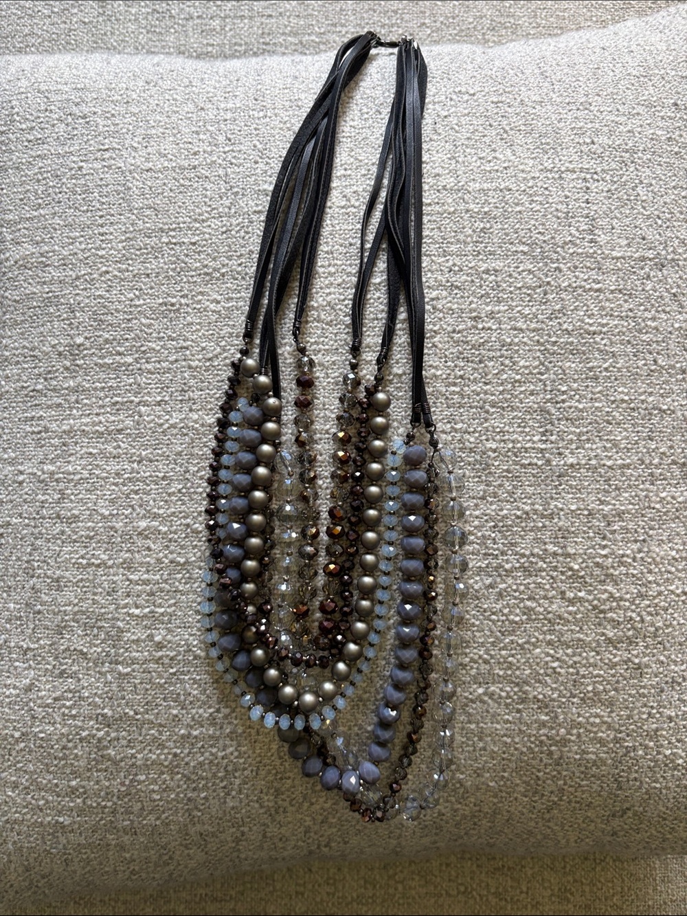 LOFT‎ Multi-Strand Beaded Necklace in Gray and Silver